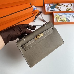 Hermès Mini Kelly Pochette сумка-клатч из кожи Epsom, цвет слонов