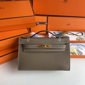 Hermès Mini Kelly Pochette сумка-клатч из кожи Epsom, цвет слонов