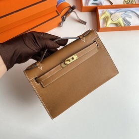 Hermès Mini Kelly Pochette сумка-клатч из кожи Epsom, золотисто-к