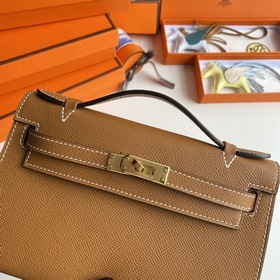 Hermès Mini Kelly Pochette сумка-клатч из кожи Epsom, золотисто-к