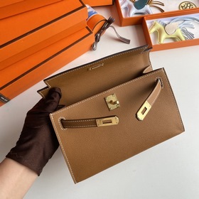 Hermès Mini Kelly Pochette сумка-клатч из кожи Epsom, золотисто-к