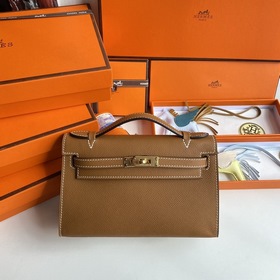 Hermès Mini Kelly Pochette сумка-клатч из кожи Epsom, золотисто-к