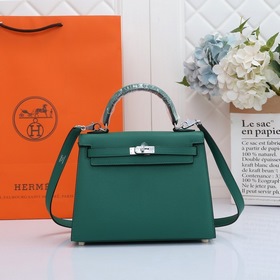 Сумка Hermes Kelly через плечо, павлиний зеленый с золотыми сереб