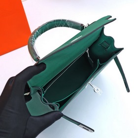 Сумка Hermes Kelly через плечо, павлиний зеленый с золотыми сереб