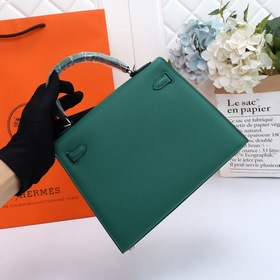 Сумка Hermes Kelly через плечо, павлиний зеленый с золотыми сереб
