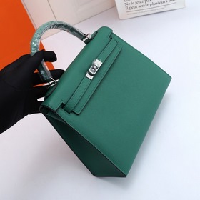 Сумка Hermes Kelly через плечо, павлиний зеленый с золотыми сереб