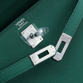 Сумка Hermes Kelly через плечо, павлиний зеленый с золотыми сереб