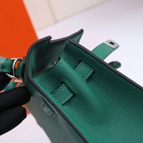Сумка Hermes Kelly через плечо, павлиний зеленый с золотыми сереб