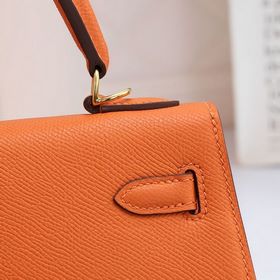 Сумка Hermes Kelly через плечо, оранжевая с золотыми серебряными 