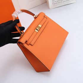 Сумка Hermes Kelly через плечо, оранжевая с золотыми серебряными 