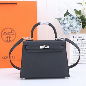 Сумка Hermes Kelly через плечо, черная с золотыми серебряными зас