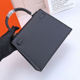 Сумка Hermes Kelly через плечо, черная с золотыми серебряными зас