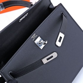 Сумка Hermes Kelly через плечо, черная с золотыми серебряными зас