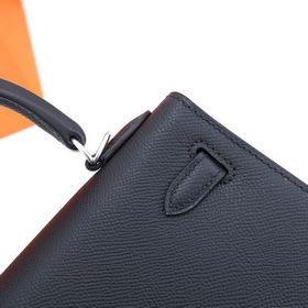 Сумка Hermes Kelly через плечо, черная с золотыми серебряными зас