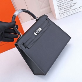Сумка Hermes Kelly через плечо, черная с золотыми серебряными зас