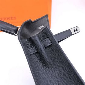 Сумка Hermes Kelly через плечо, черная с золотыми серебряными зас