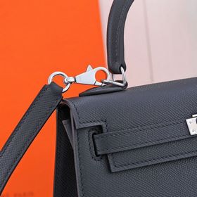 Сумка Hermes Kelly через плечо, черная с золотыми серебряными зас