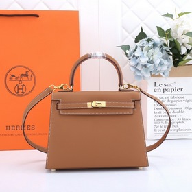Сумка Hermes Kelly через плечо, золотисто-коричневая с золотыми с