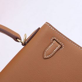 Сумка Hermes Kelly через плечо, золотисто-коричневая с золотыми с