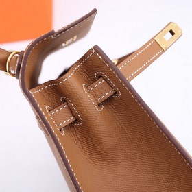 Сумка Hermes Kelly через плечо, золотисто-коричневая с золотыми с