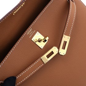 Сумка Hermes Kelly через плечо, золотисто-коричневая с золотыми с
