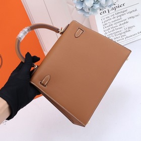 Сумка Hermes Kelly через плечо, золотисто-коричневая с золотыми с