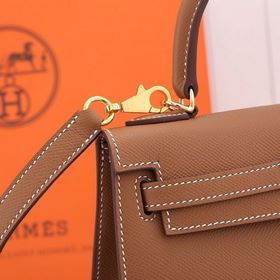 Сумка Hermes Kelly через плечо, золотисто-коричневая с золотыми с