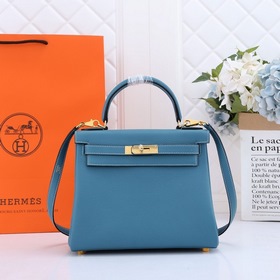 Сумка Hermes Kelly с одним плечевым ремнем, кожа цвета джинсового