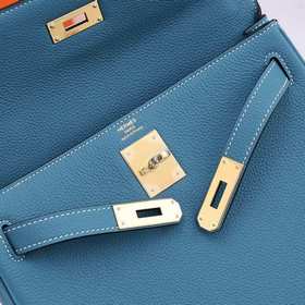 Сумка Hermes Kelly с одним плечевым ремнем, кожа цвета джинсового