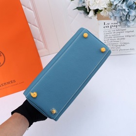 Сумка Hermes Kelly с одним плечевым ремнем, кожа цвета джинсового