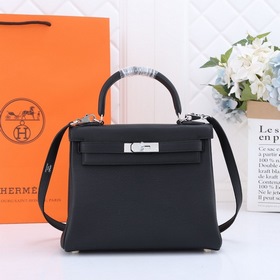 Сумка Hermes Kelly через плечо, черная с золотыми серебряными зас