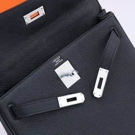 Сумка Hermes Kelly через плечо, черная с золотыми серебряными зас