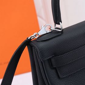 Сумка Hermes Kelly через плечо, черная с золотыми серебряными зас