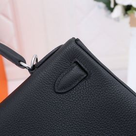 Сумка Hermes Kelly через плечо, черная с золотыми серебряными зас