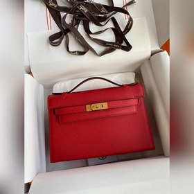 Hermes Mini Kelly PouchetteСумка-клатч, ярко-красная с золотыми с