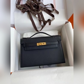 Hermes Mini Kelly Pouchette Сумка через плечо, черная с золотыми