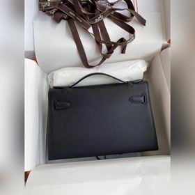 Hermes Mini Kelly Pouchette Сумка через плечо, черная с золотыми 