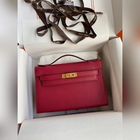 Hermes Mini Kelly Pouchette Сумка с ручкой, драгоценно-красная с