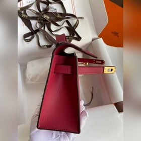 Hermes Mini Kelly Pouchette Сумка с ручкой, драгоценно-красная с 