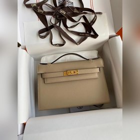 Hermes Mini Kelly Pouchette Сумка-клатч, серо-золотая застежка. ,
