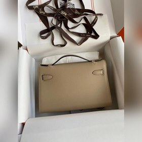 Hermes Mini Kelly Pouchette Сумка-клатч, серо-золотая застежка. ,