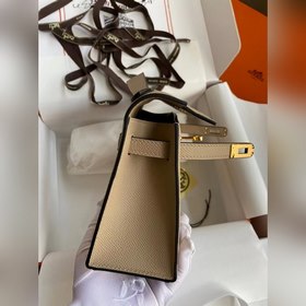 Hermes Mini Kelly Pouchette Сумка-клатч, серо-золотая застежка. ,