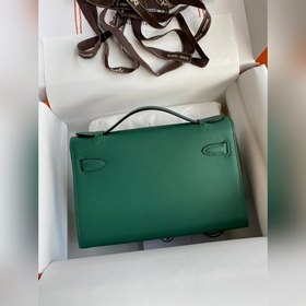 Hermes Mini Kelly Pouchette Сумка-клатч, зеленая с золотыми сереб