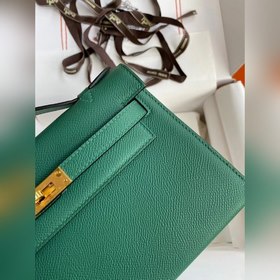 Hermes Mini Kelly Pouchette Сумка-клатч, зеленая с золотыми сереб
