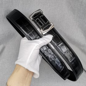 Кожа крокодила, ширина 3,8 см, черный цвет, без швов, с застежкой