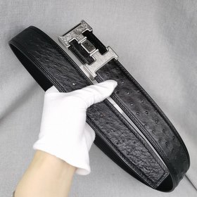 Ремень из кожи страуса без швов, с застежкой, из верхнего слоя ко