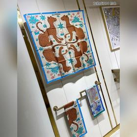 HERMES Двойной шелковый платок с леопардовым узором 90 100% шелк