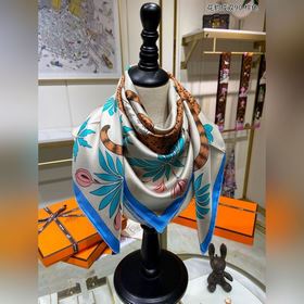 HERMES Двойной шелковый платок с леопардовым узором 90 100% шелк 