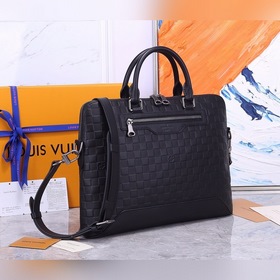 Мужская сумка для документов LV из кожи с узором в клетку, черная