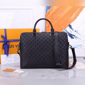 Мужская сумка для документов LV из кожи с узором в клетку, черная